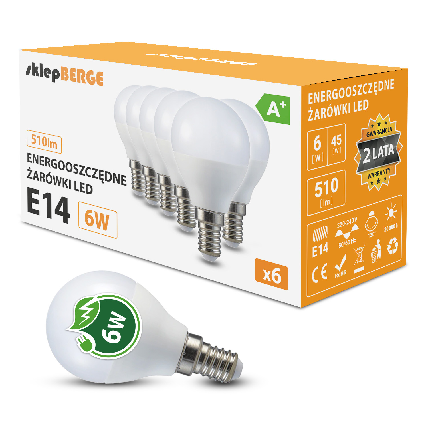 

6x Żarówka Led E14 G45 7W=60W 600lm 3 Barwy Berge