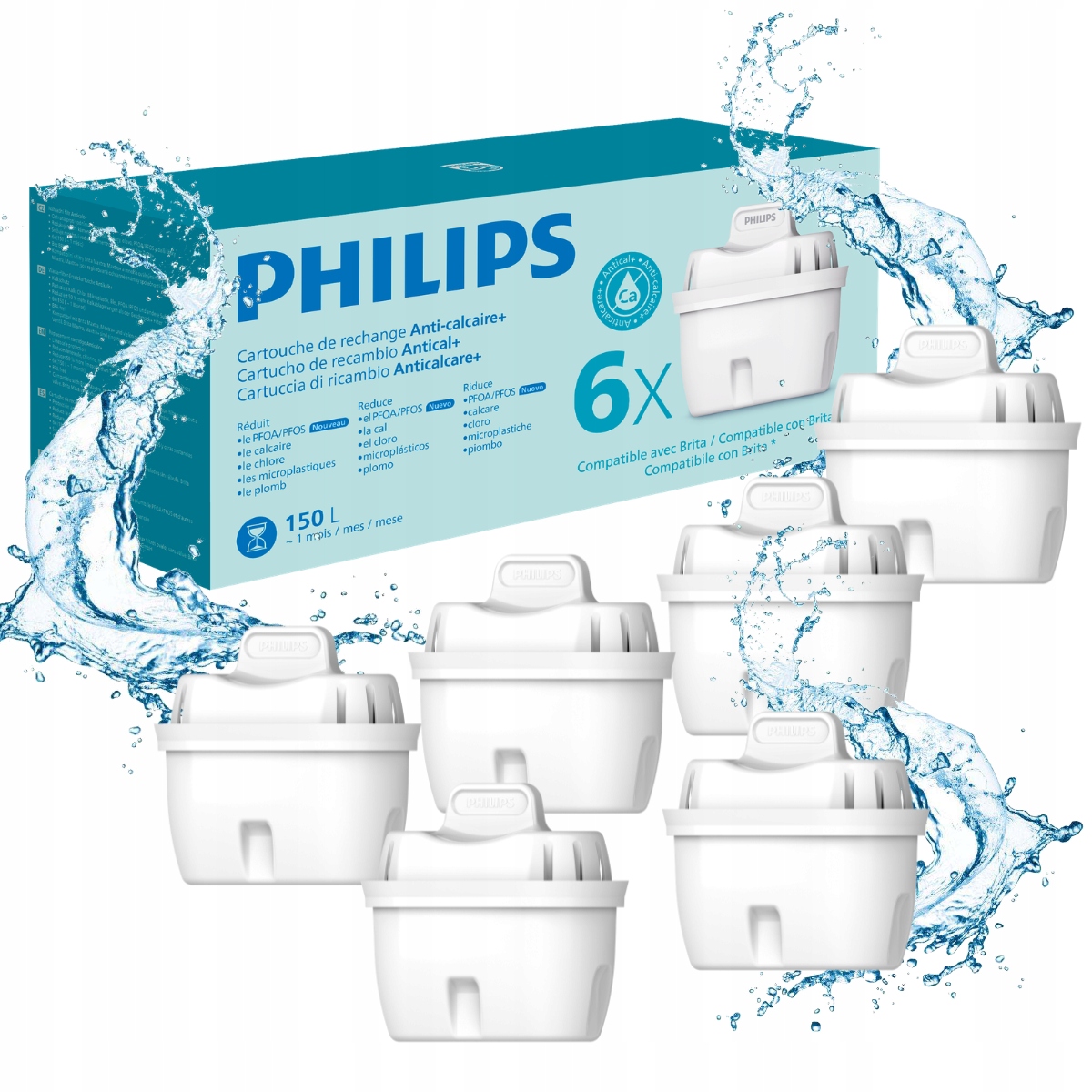 Filtry dzbankowe, wkłady zmiękczające wodę 6 sztuk Philips AWP230P6/31