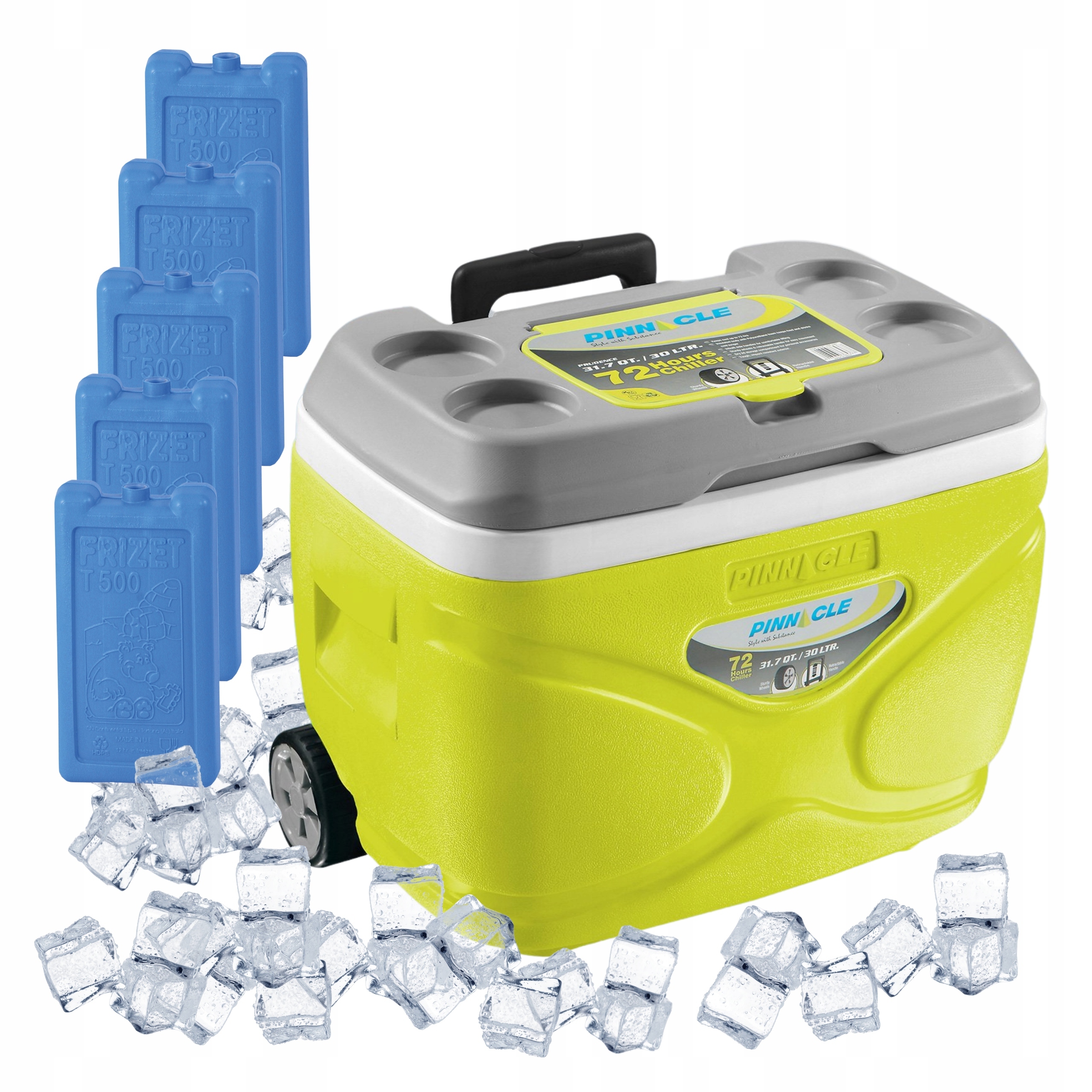 Turistická lednička na kolečkách limetková Pinnacle 30 l 5 náplní 500 ml