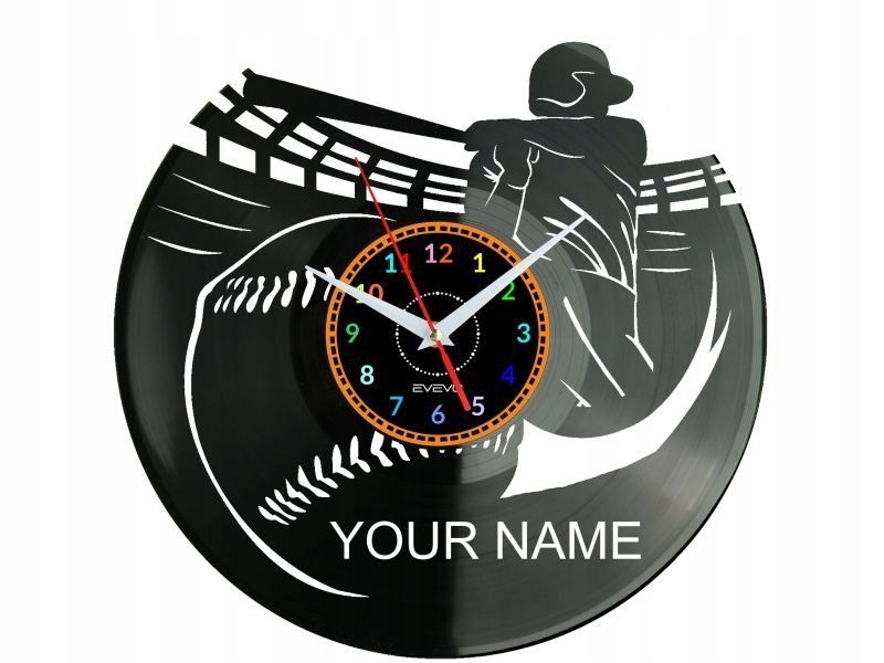 Baseball Váš název Nástěnné hodiny Vinylová deska Moderní dekorativní