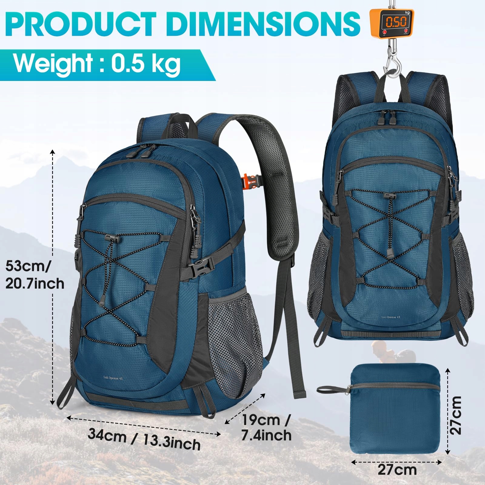 RAINSMORE 40L Wodoodporny Plecak Turystyczny Niebieski — miniatura 2