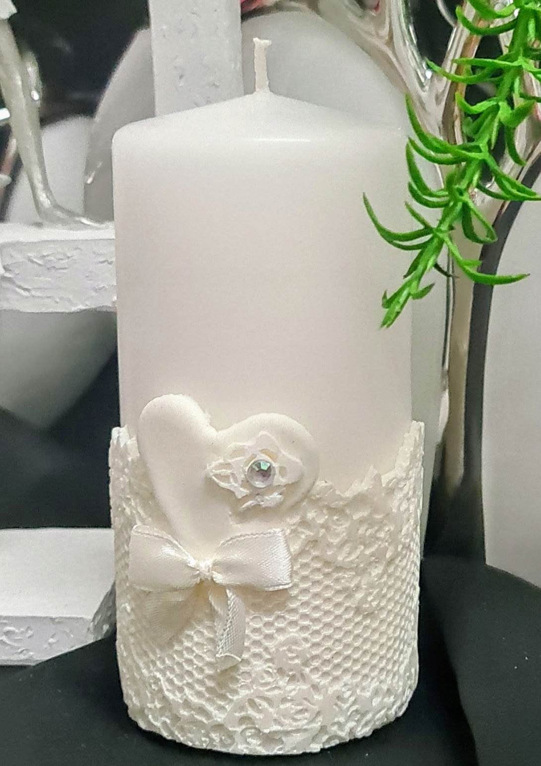 świeca pieńkowa  KORONKA BIAŁA SERCE 150 / 70mm — 5