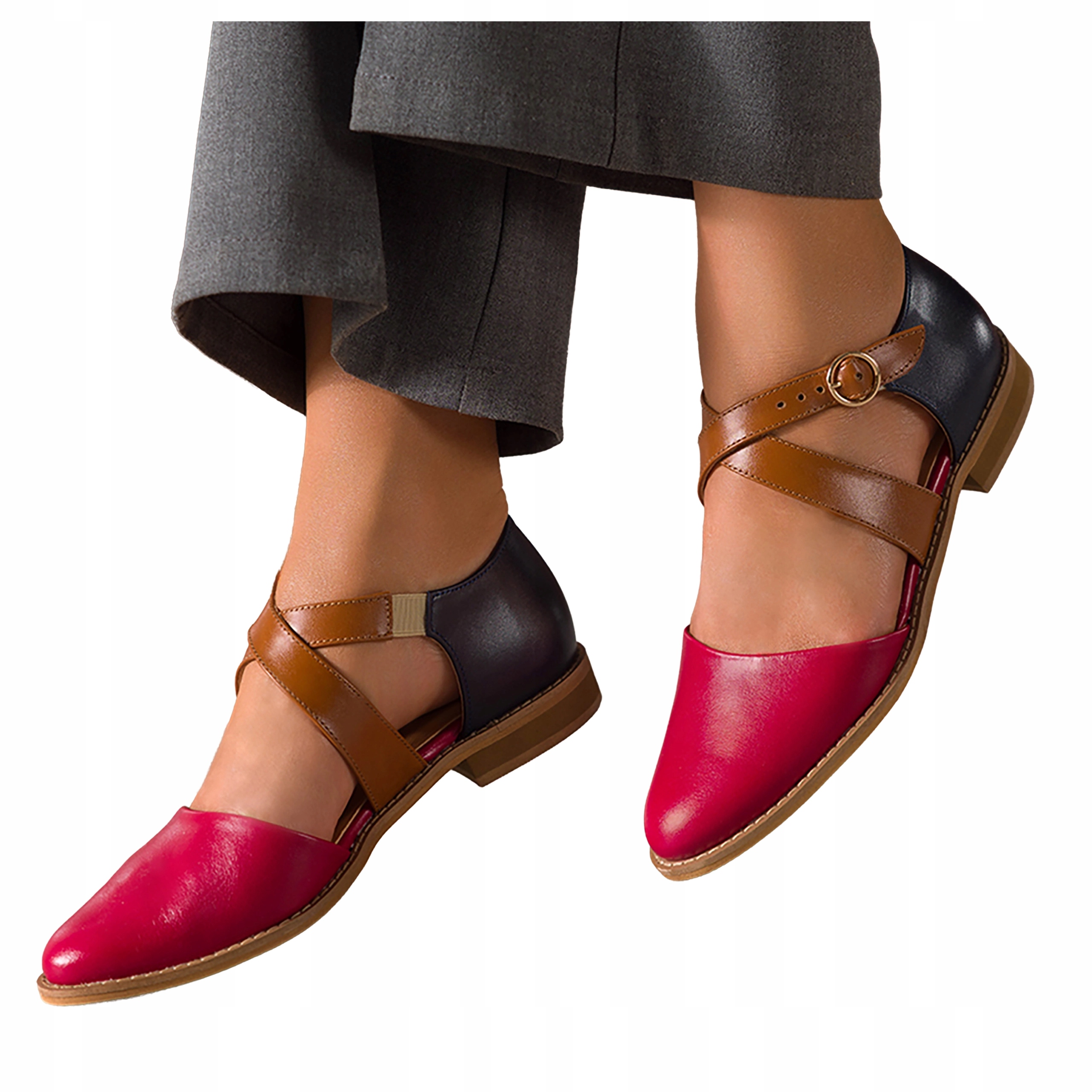 Polobotky Červené Dámské Kožené Barevné Pásky Na Kříž Pohodlné vel. 36