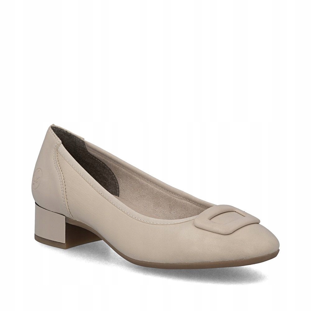 Rieker czółenka beżowe Skórzane na niskim obcasie Szersze baleriny półbuty