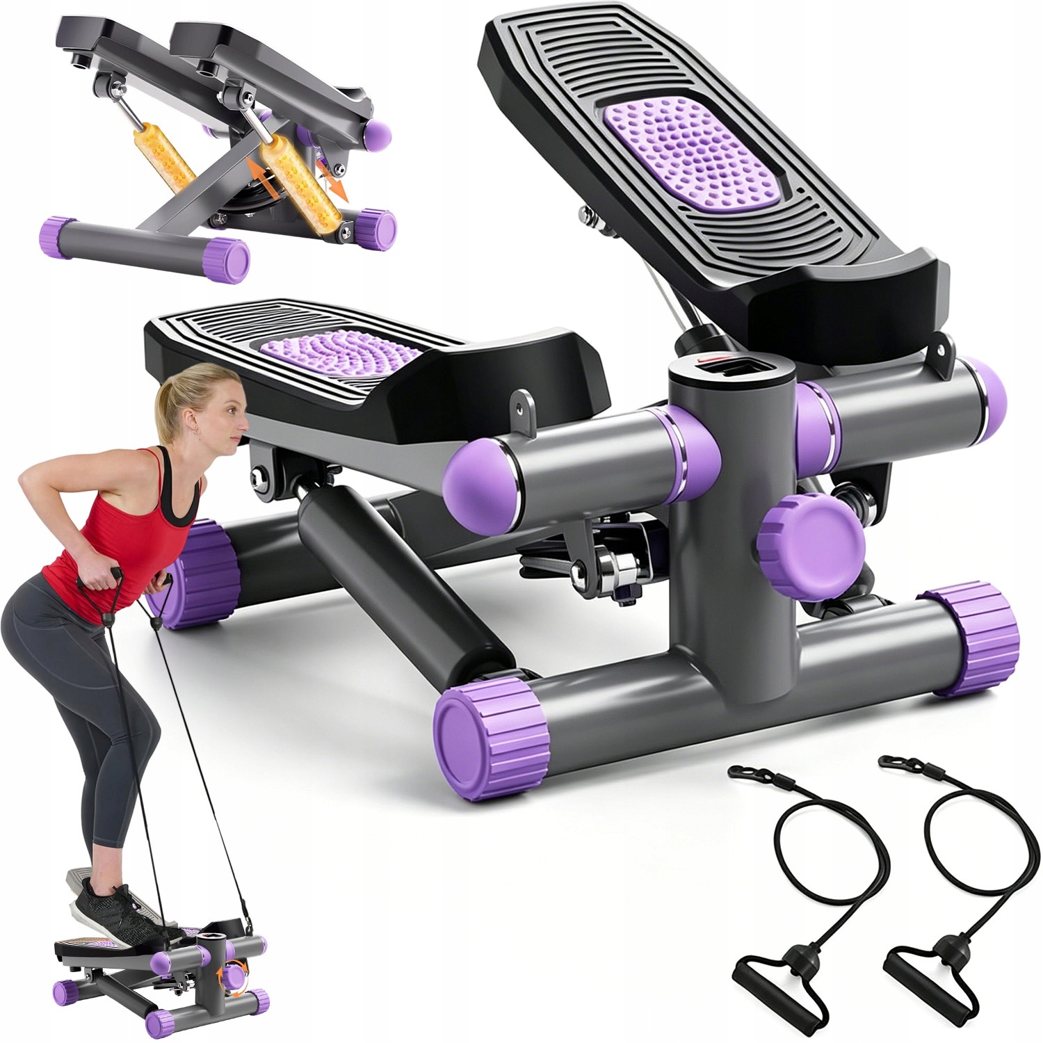 Stepper Steper Jednoduchý S Posilovacími Lany, LCD Počítadlo, Regulace Fitness