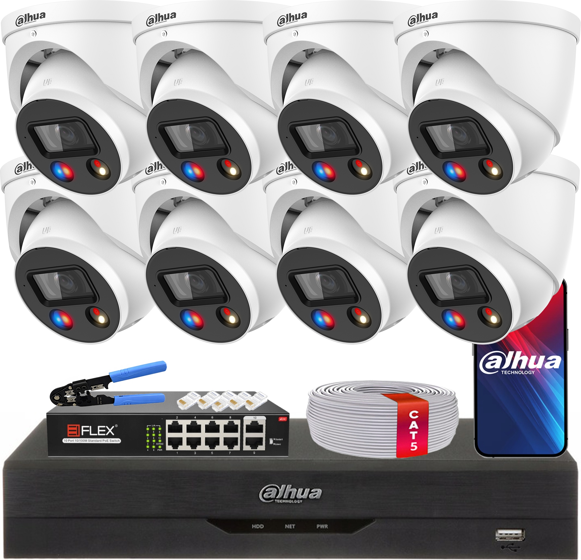 Sada na monitorovanie Dahua 8 Ip kamier 8Mpx IPC-HDW3849H-AS-PV TiOC PoE