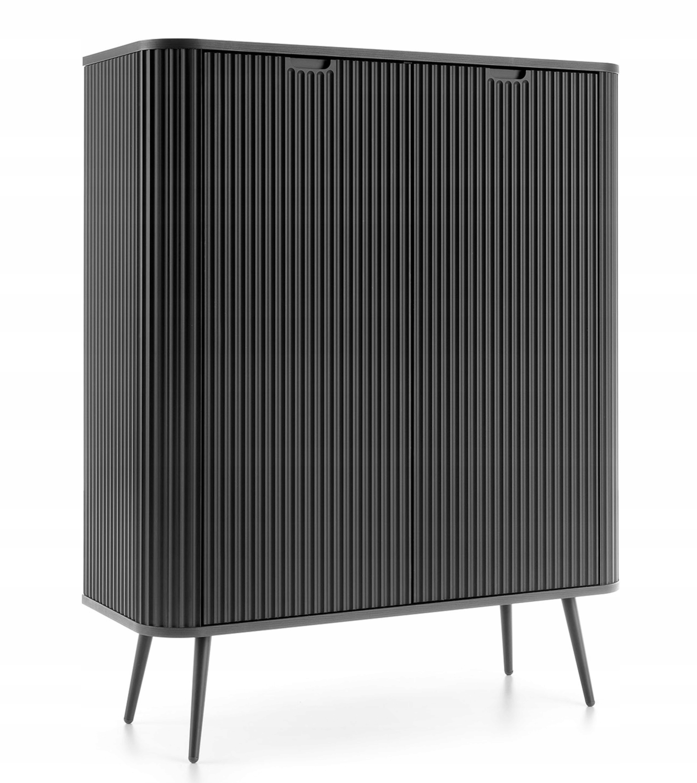 Vysoká komoda Zova dvoudveřová s lamelovými čely 103 cm Černá