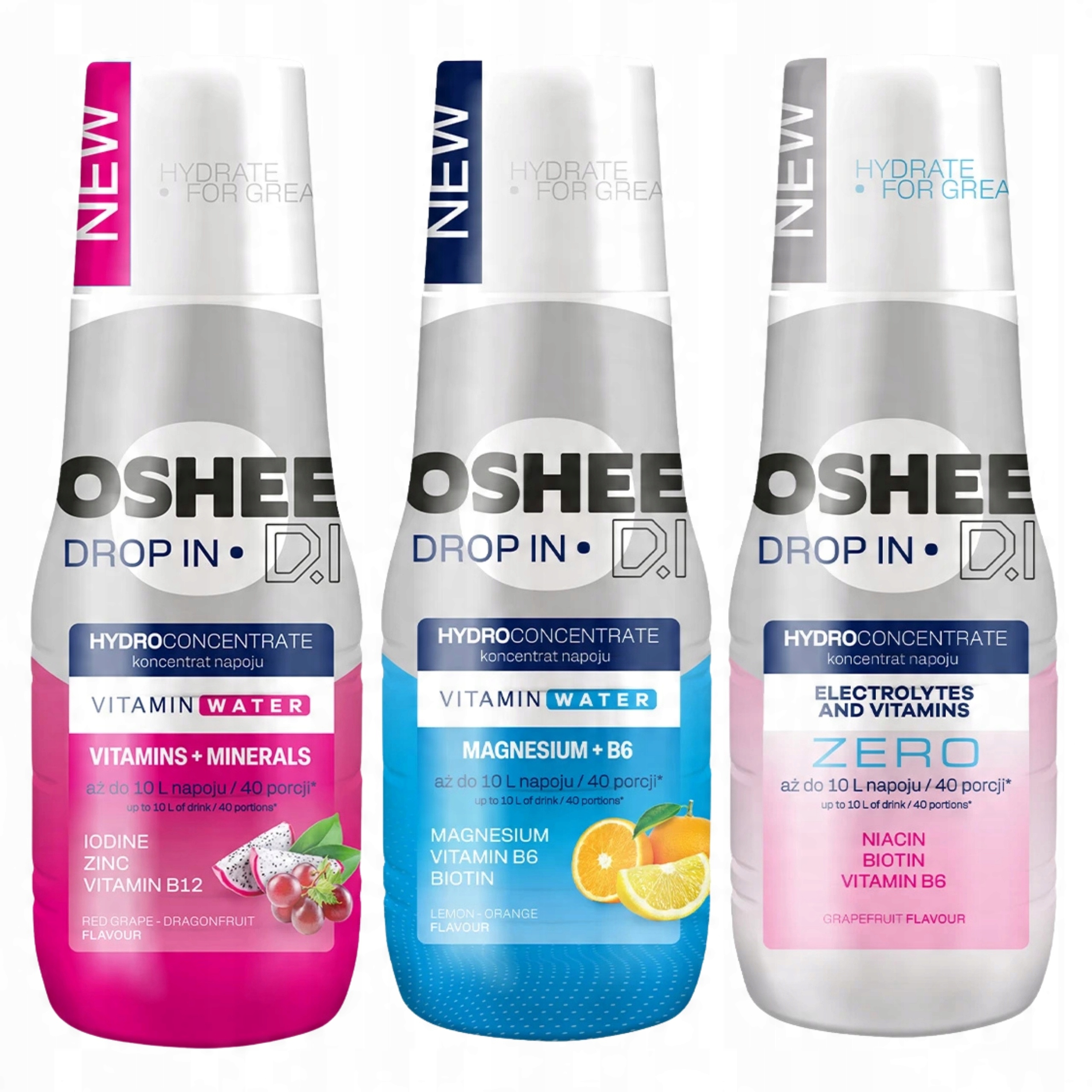 Sada 3x sirup Oshee Pomeranč Dragonfruit Grapefruit Zero bez cukru