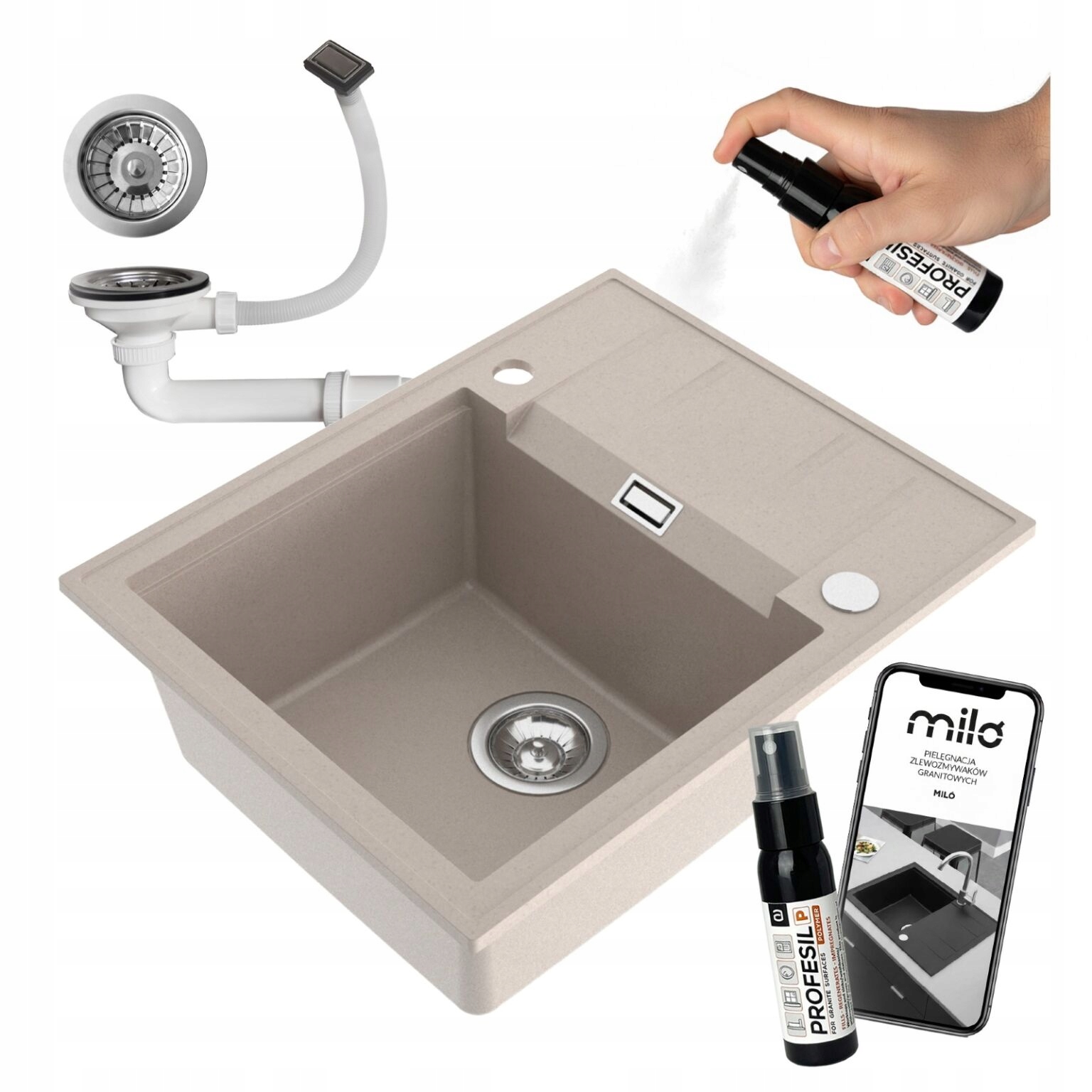 Jednokomorový Drez Miló Avangard Granitový Sifónový Set