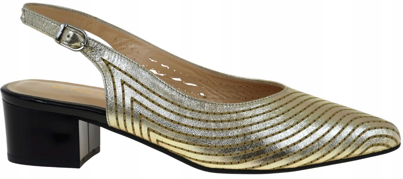 Zlaté kožené slingbackové lodičky s odkrytou patou, módní Ravini 335.738 VEL.40