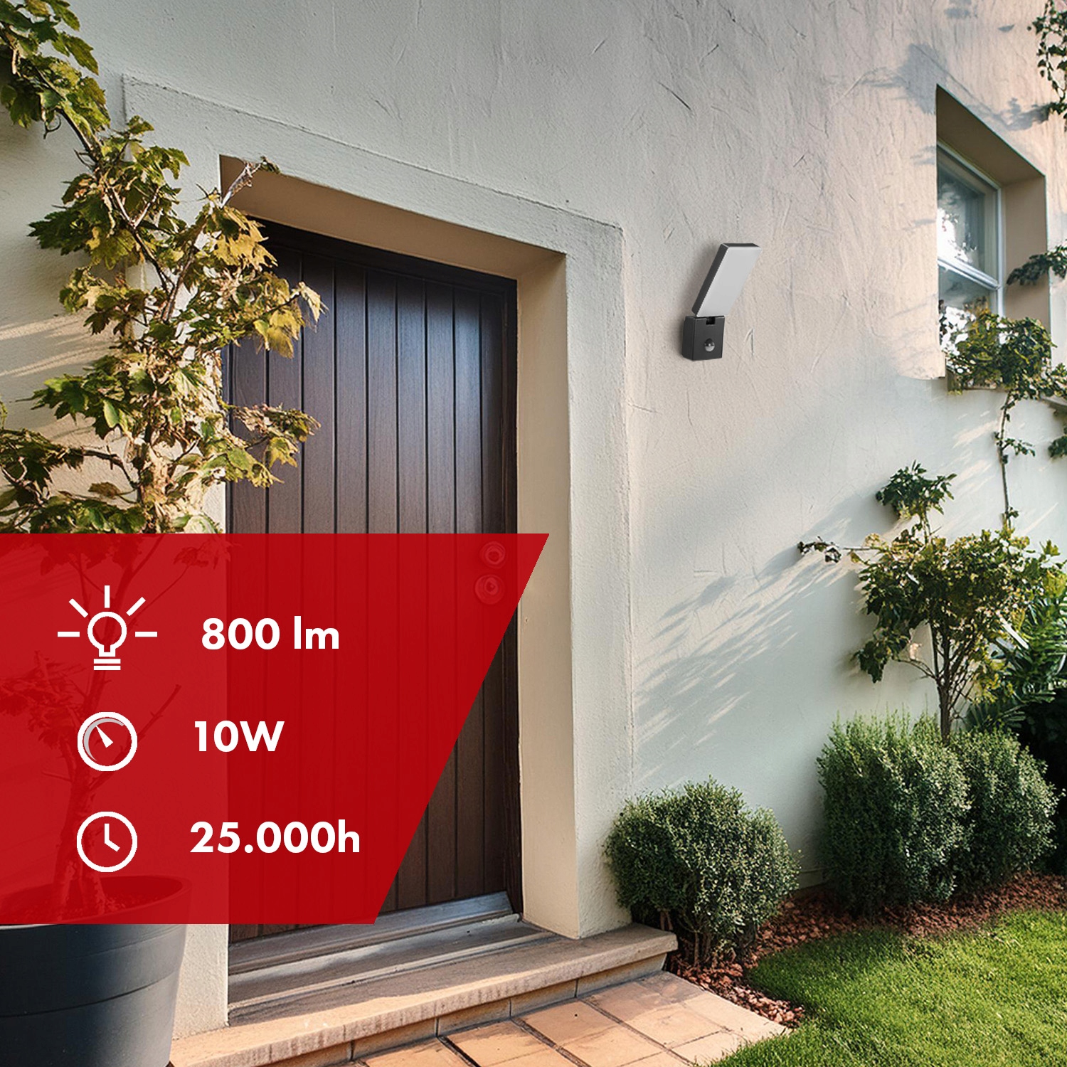 Lampa LED elewacyjna z czujnikiem ruchu PIR kolor czarny 10W Wysokość produktu 19.5 cm