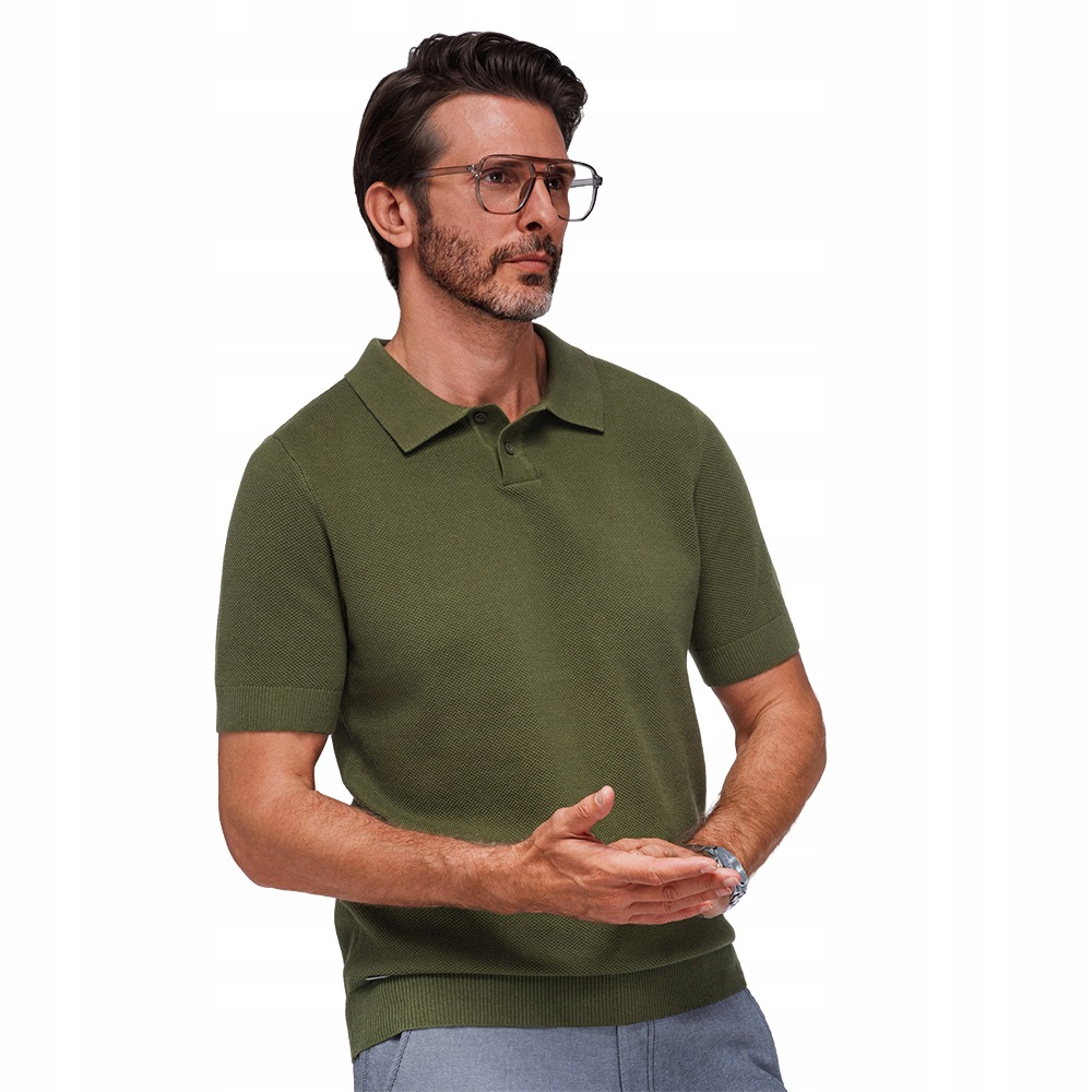 Pohodlné bavlněné tričko pánské polo olivové OM-POSS-0178 XXL