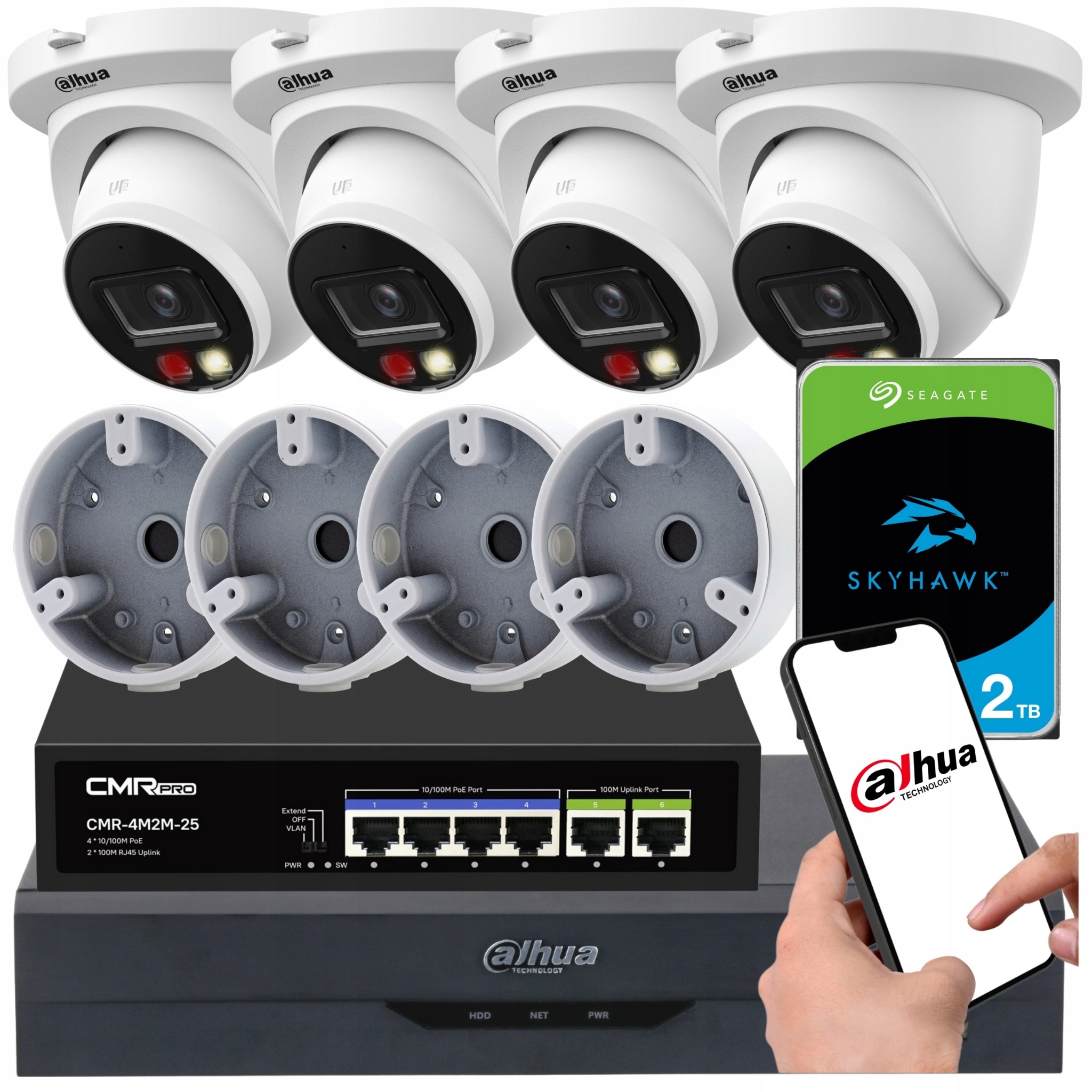 Sada 4x Ip kamera Dahua 6Mpx PoE prepínač disk 2TB s 4 plechovkami