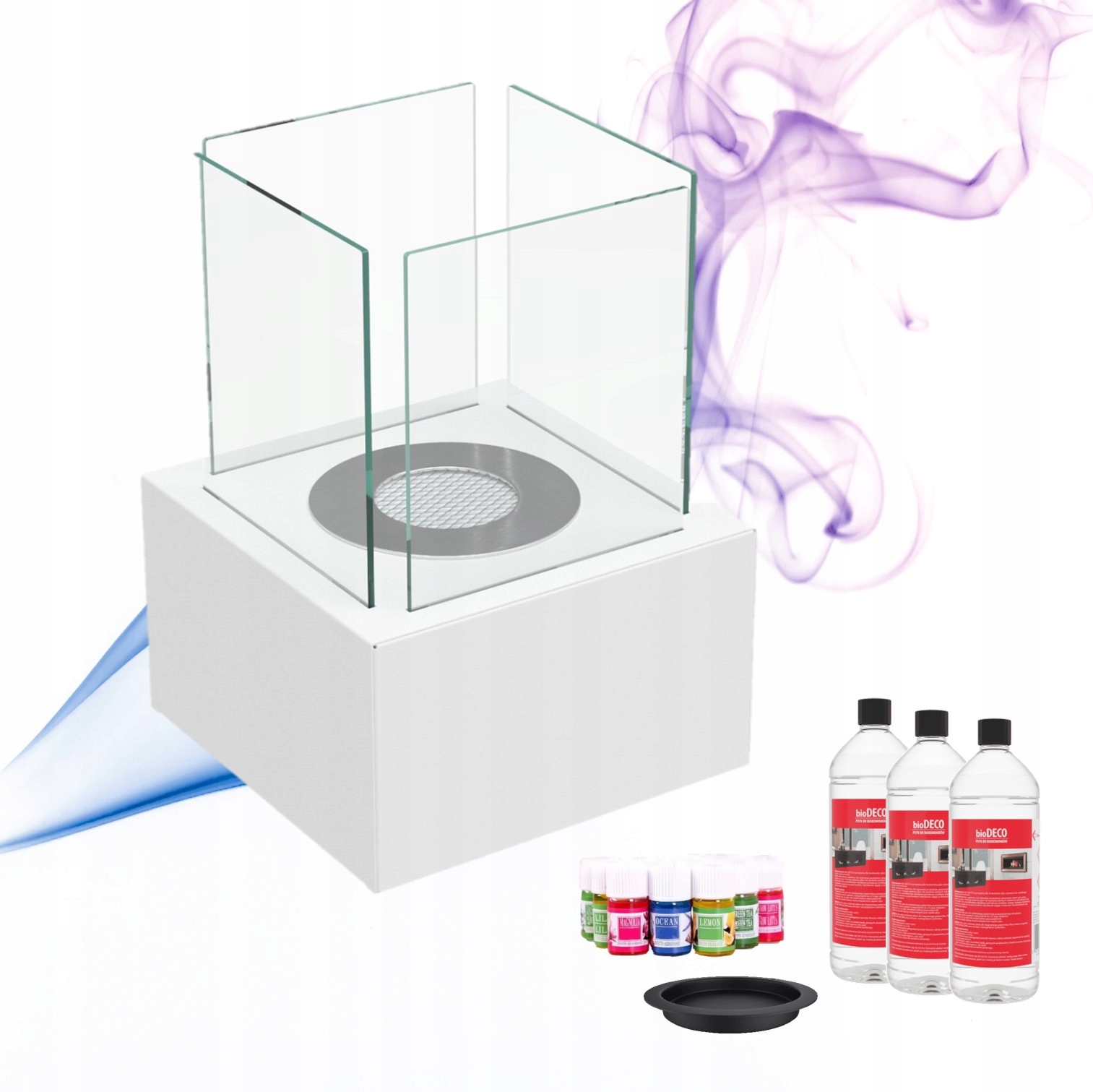 Volně stojící biokrb do obývacího pokoje a ložnice Tango 2, bílý, sada paliva