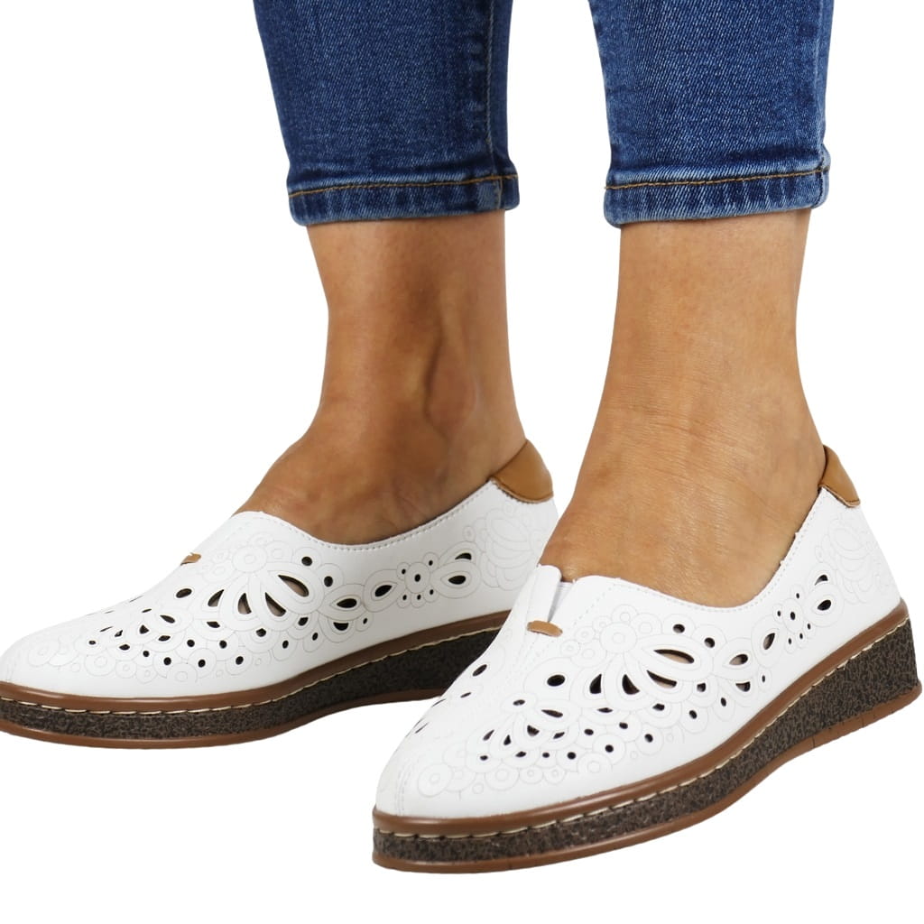 Bílé Dámské Mokasíny, Nazouvací Boty Z Přírodní Kůže, Pohodlné, 36