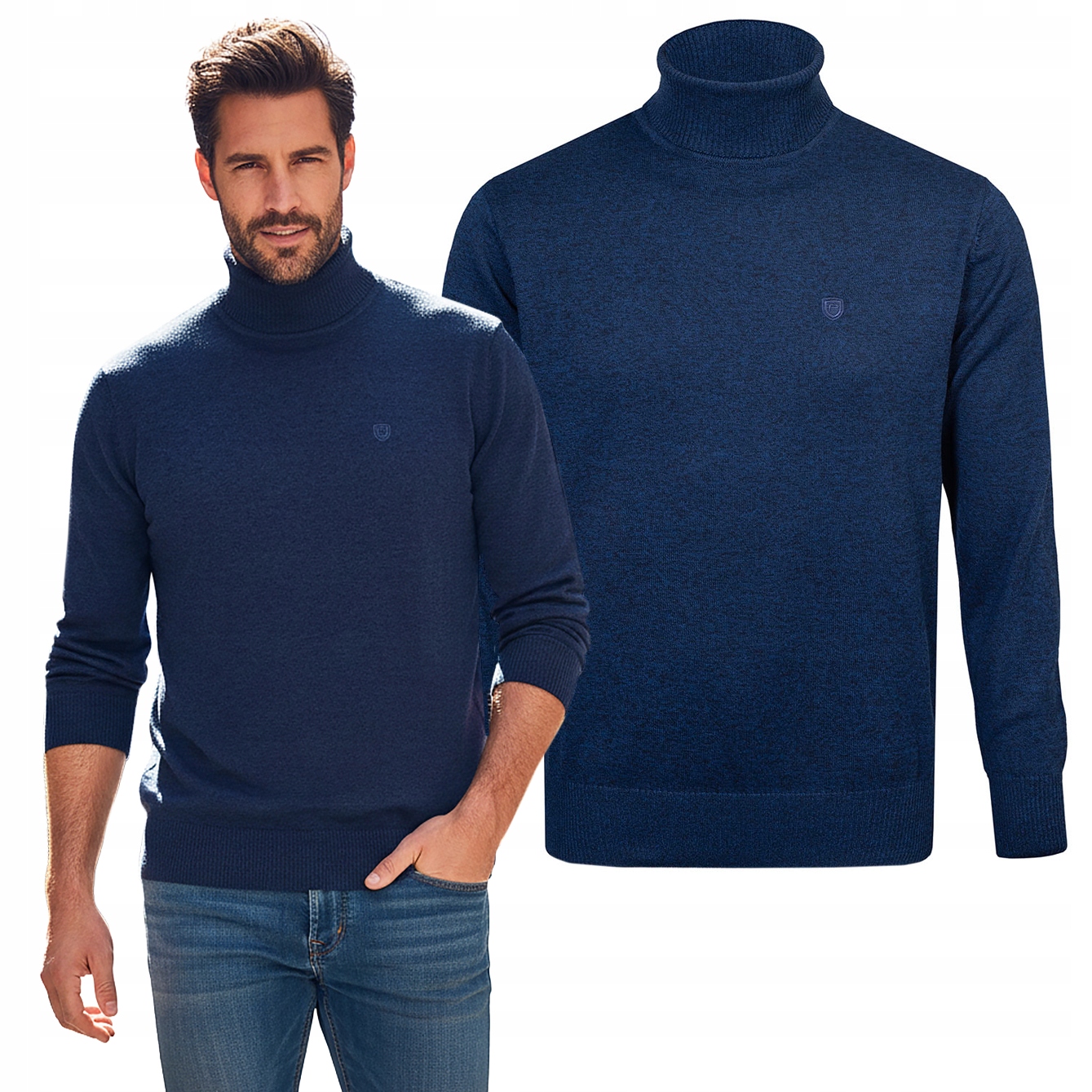 Klasický Rolák Pánský svetr Elegantní Tmavě Modrý melír XXL Pako Jeans