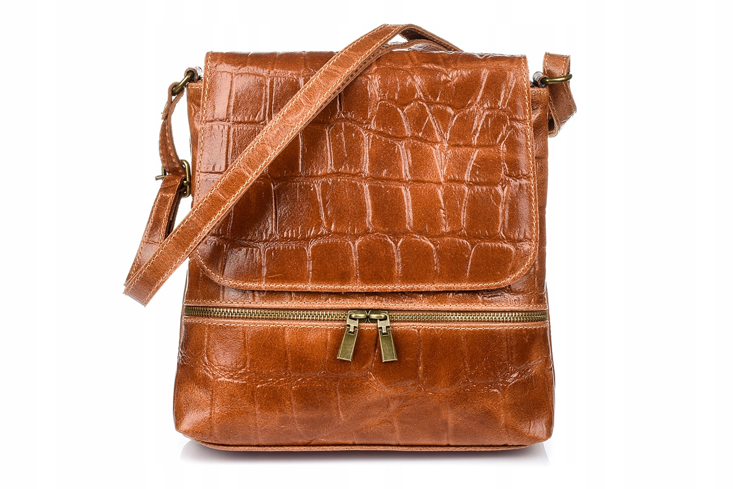 

Damska Skórzana Włoska Listonoszka Pionowa Croco