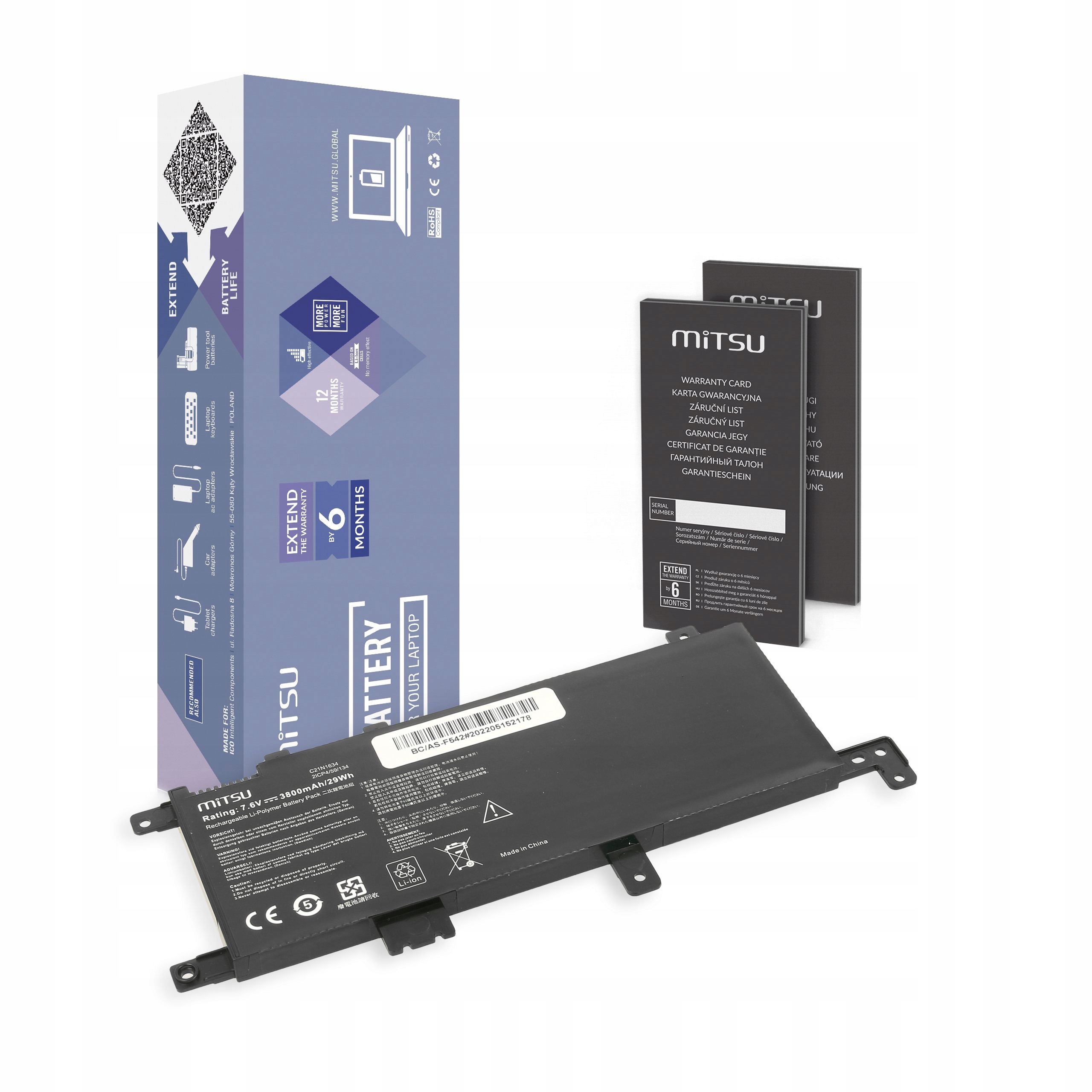 Baterie Mitsu pro Asus F542 3800mAh