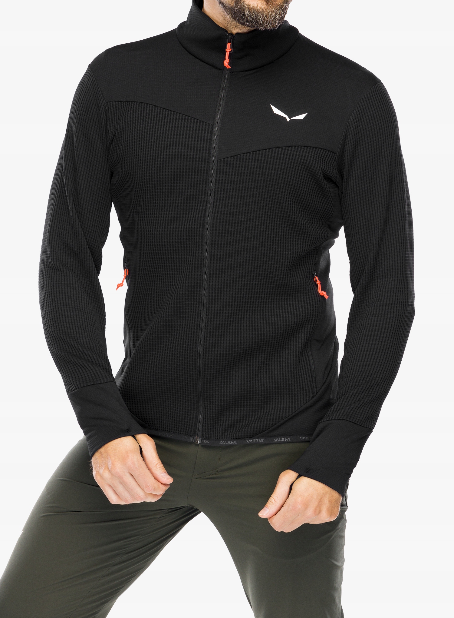 Mikina bez kapuce Salewa Puez Waffle Hyb Pl Jacket černá barva S