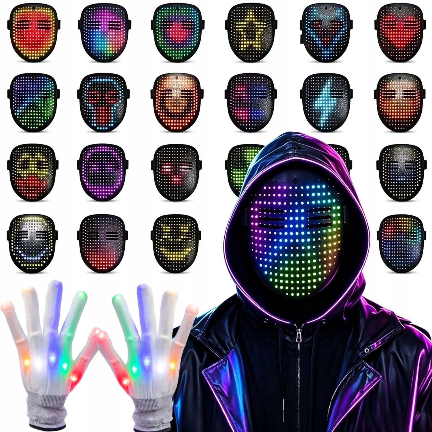 Led Maska Na Celý Obličej Ovládaná Obrazovkou S Aplikací Gesta Halloween Párty