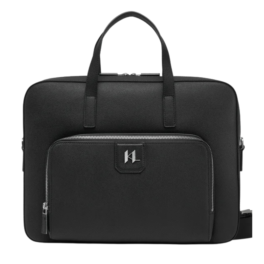Karl Lagerfeld Černá pánská kožená aktovka s logem