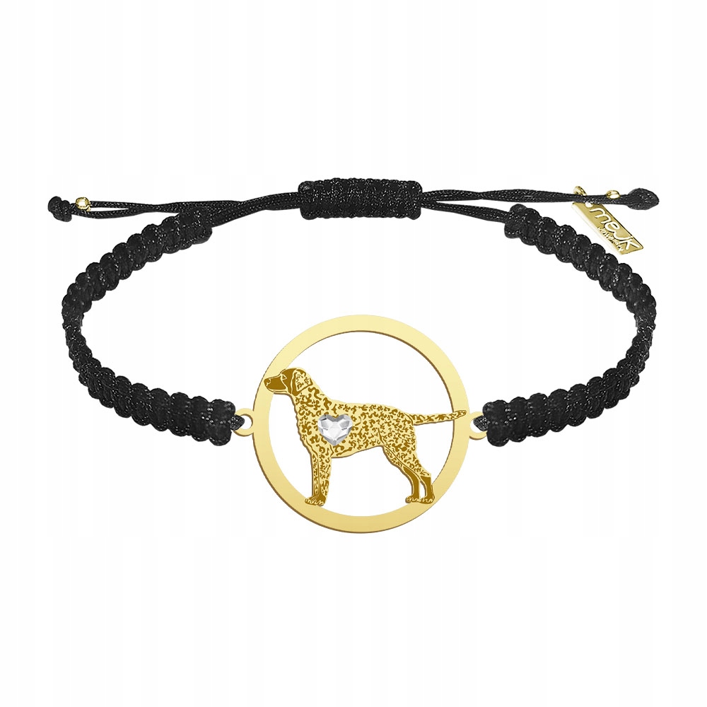 Zlatý náramek s Curly Coated Retriever 925 Makramé Dárek Gravírování