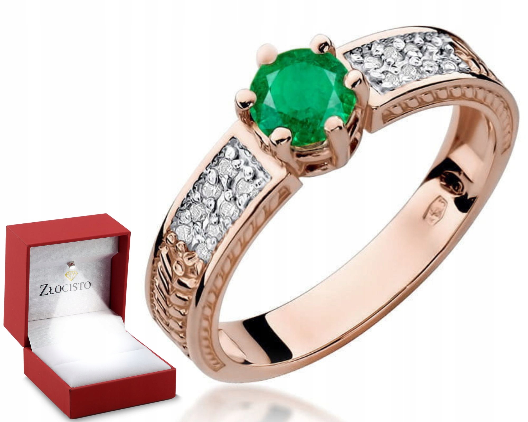Růžové Zlato Prstýnek Smaragd A Brilianty 585 Gravírování Bonus