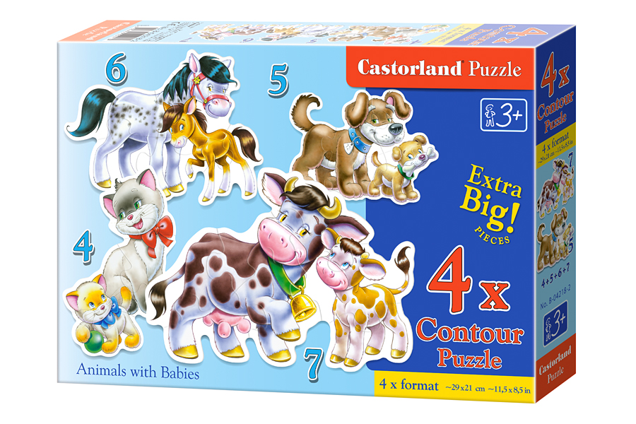 PUZZLE MAXI 4W1 ZWIERZĘTA KOT PIES KOŃ 3+ CASTOR
