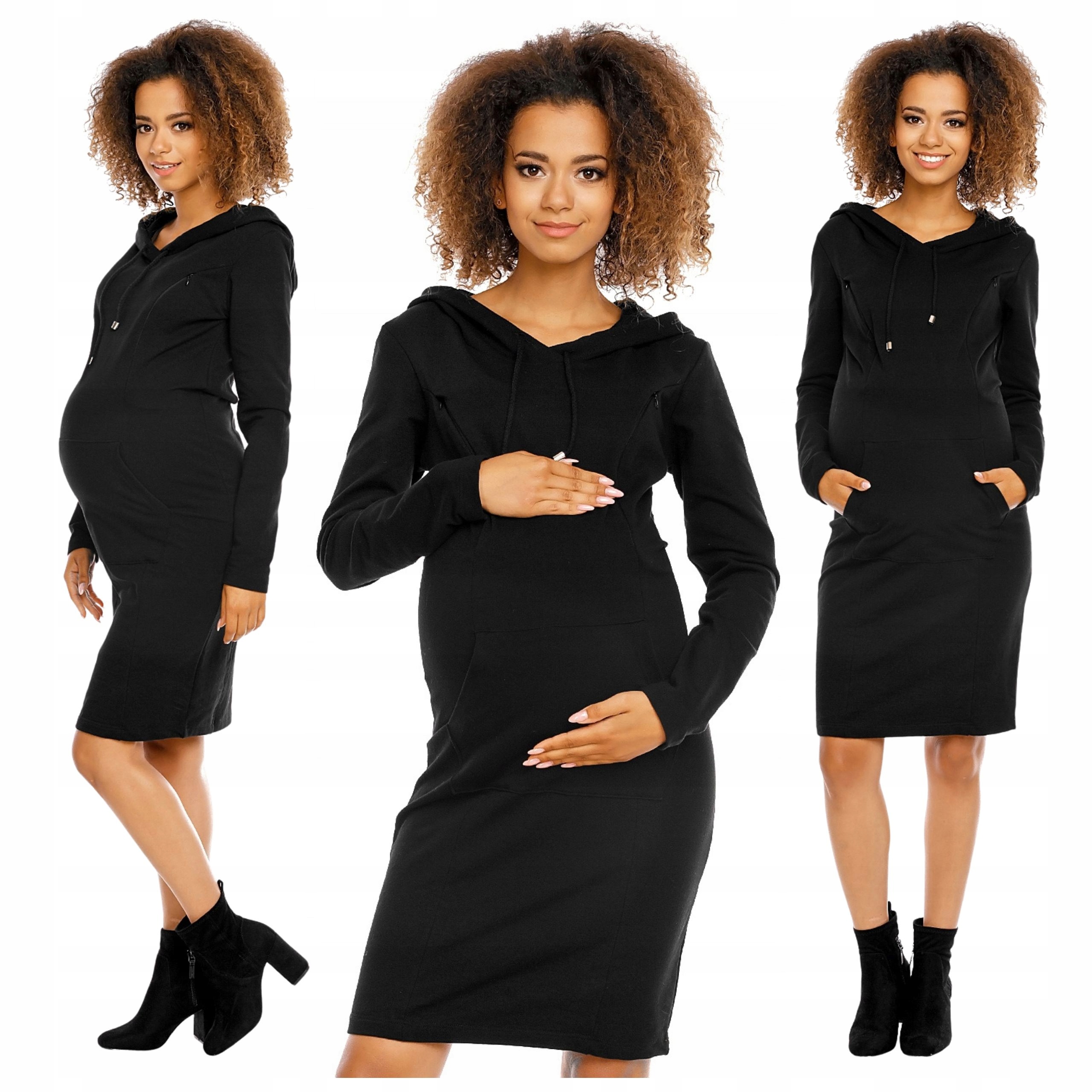 Šaty Černé S Kapucí Těhotenské, Rozepínatelné Do Stran, Velikost XL