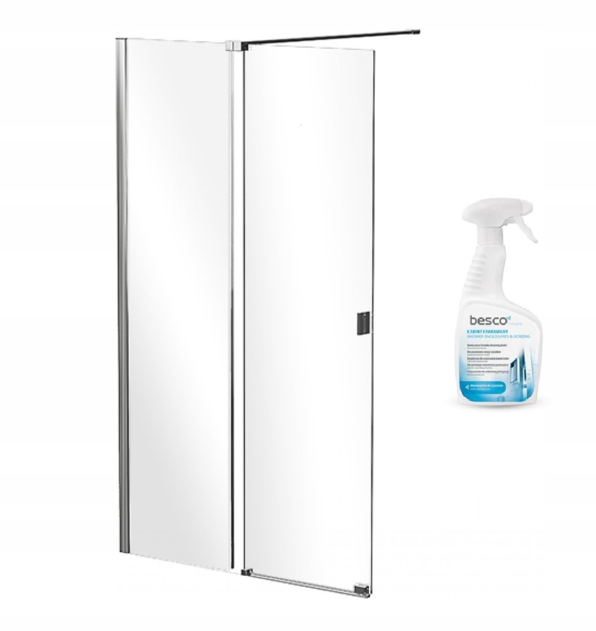 Ścianka Szyba Prysznicowa Kabina Besco Vayo chrom 110 cm. Drzwi Szkło 8 mm