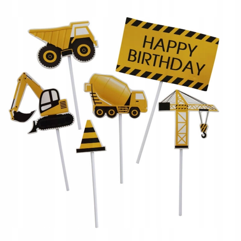 Levně 10 x Zapichovací Dekorace nákladní bagr 14 cm 6 kusů K2632