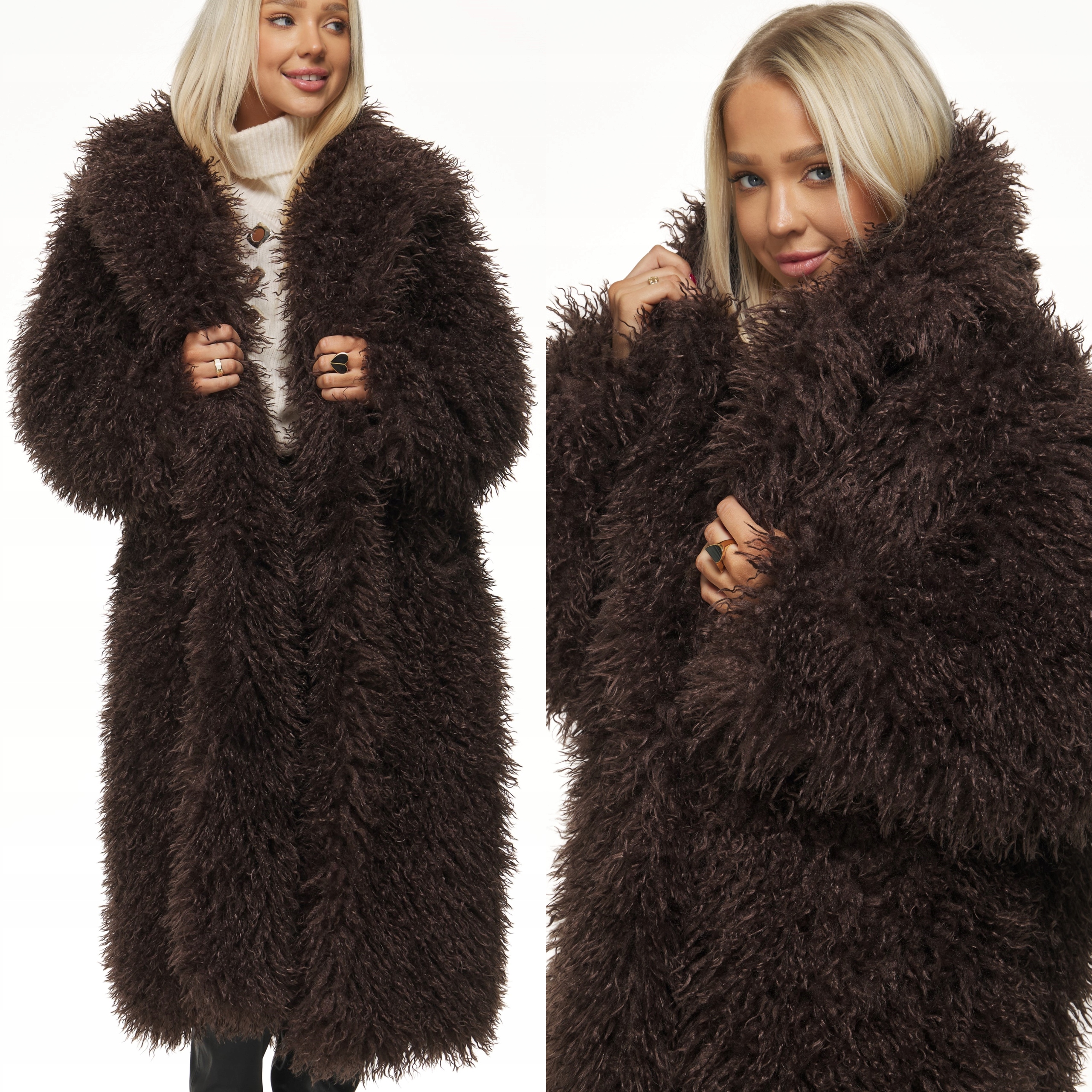 Dámský Zimní Kabát Kožešina teplý silný kožíšek lama hnědý čokoládový