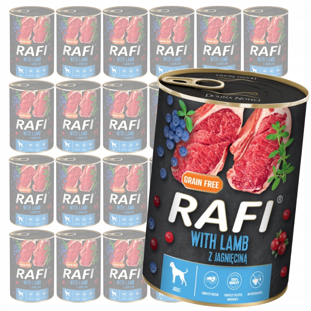 Levně Rafi 24x400 g Bezobilné Vlhké Krmivo pro psy s jehněčím a brusinkami a borůvkami