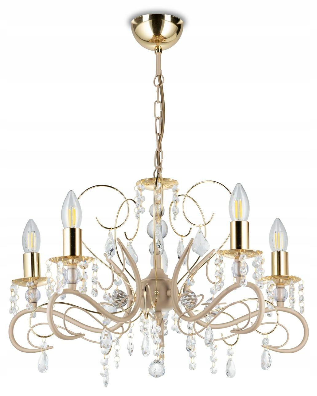 Luster Kayen Béžový Zlatý 5xE14 57 cm Kolík S Kryštálikom do salónu Taupe