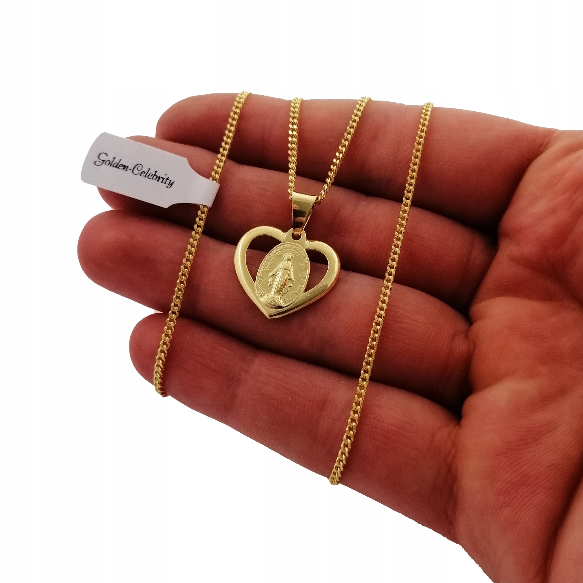 ZŁOTY ŁAŃCUSZEK+MEDALIK MATKA BOSKA W SERCU 925 PREZENT NA KOMUNIĘ CHRZEST Stan opakowania oryginalne