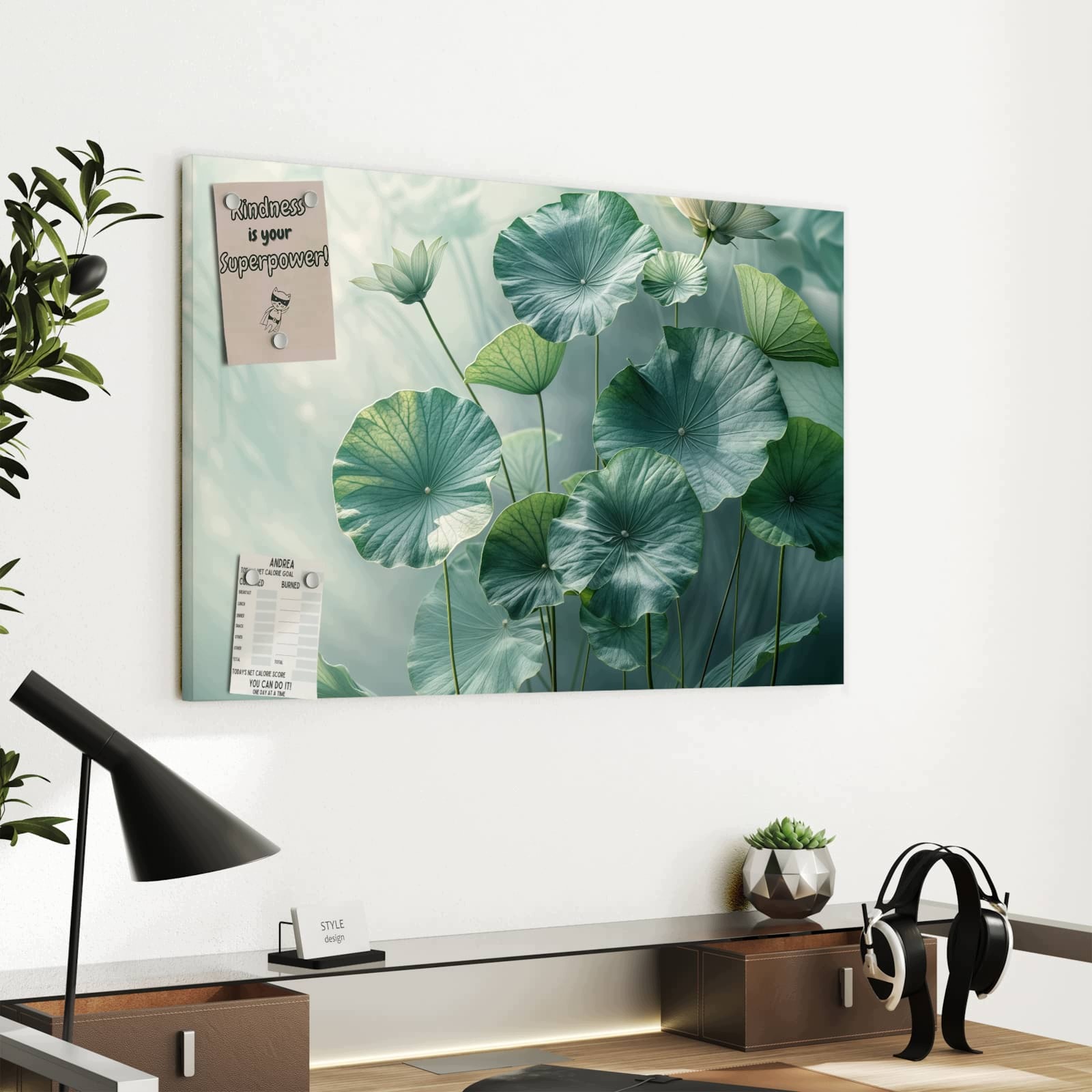 Magnetická tabule Listy lotosu Zelený 60 × 40 cm