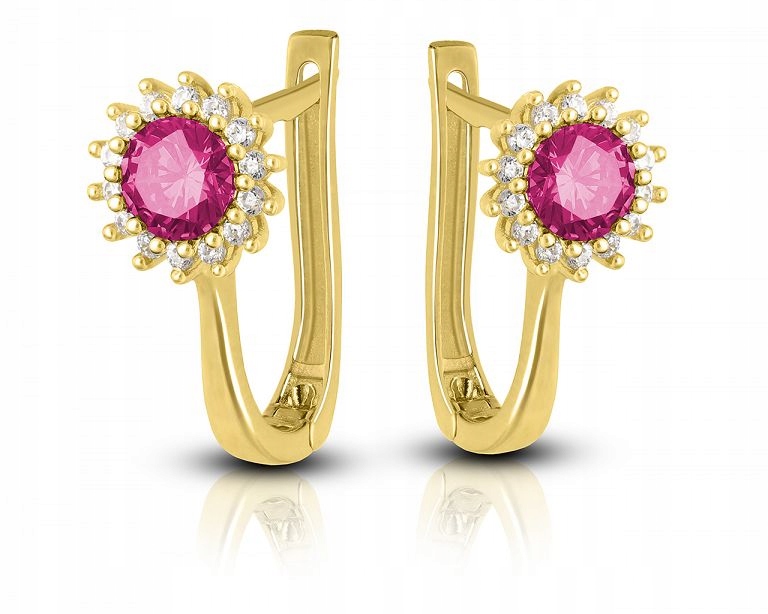 Zlaté Náušnice Anglické zapínání Tmavě růžové Zirkony Zlato pr.585