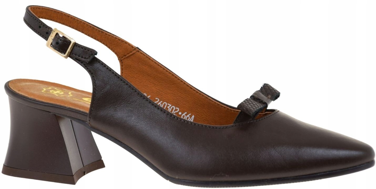 Hnědé dámské slingback kožené lodičky na podpatku Góral 2186 VEL.39
