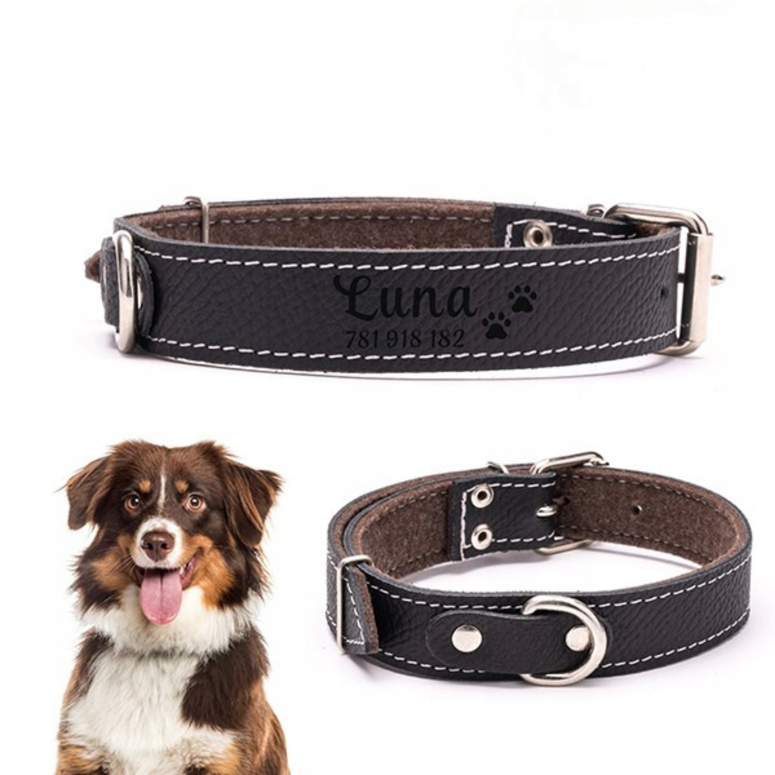 Levně Kožený obojek pro psa Se Jménem a Gravírováním Bonus Dogeste L
