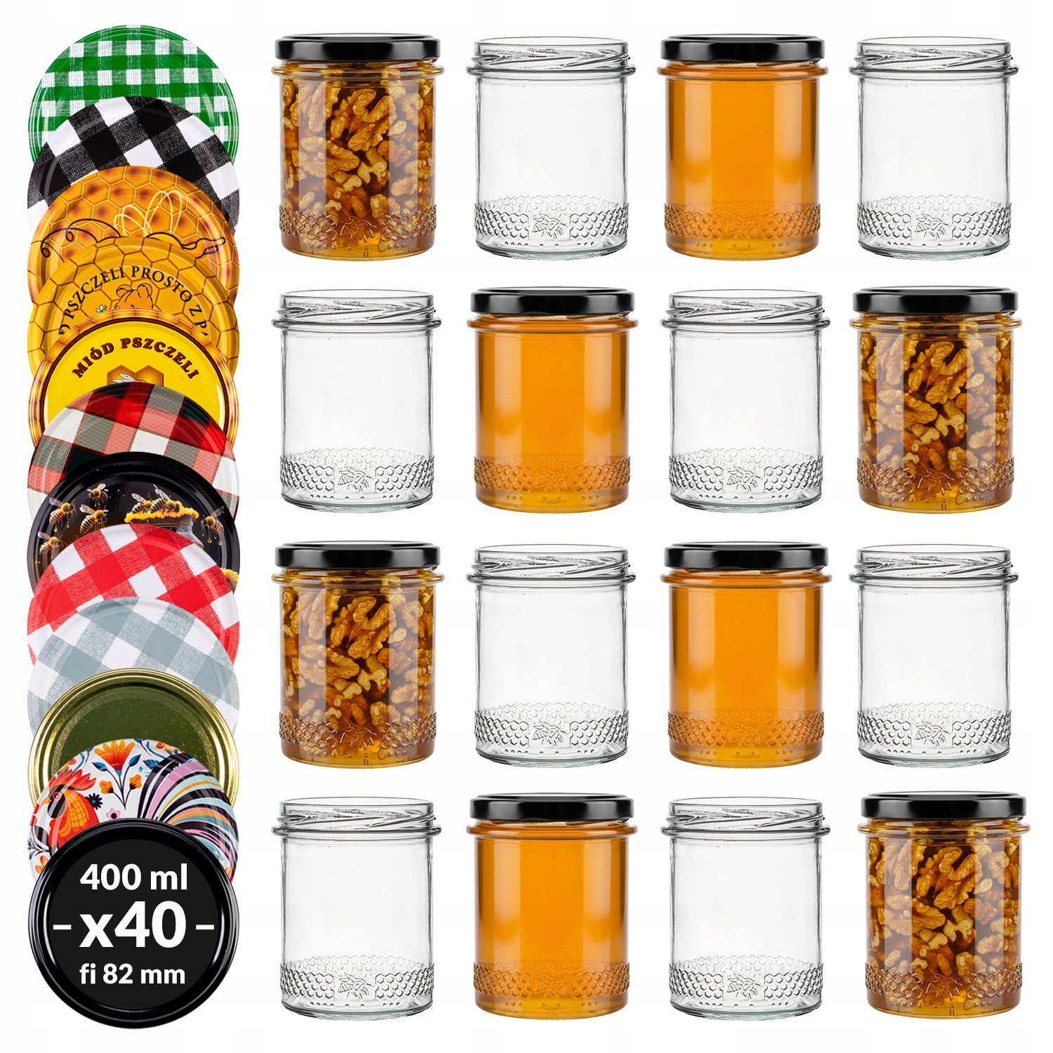 40 x Sklenice Na Med 400 ml S Ozdobným Vzorem Sklenice Na Med Se Šroubovacím Uzávěrem