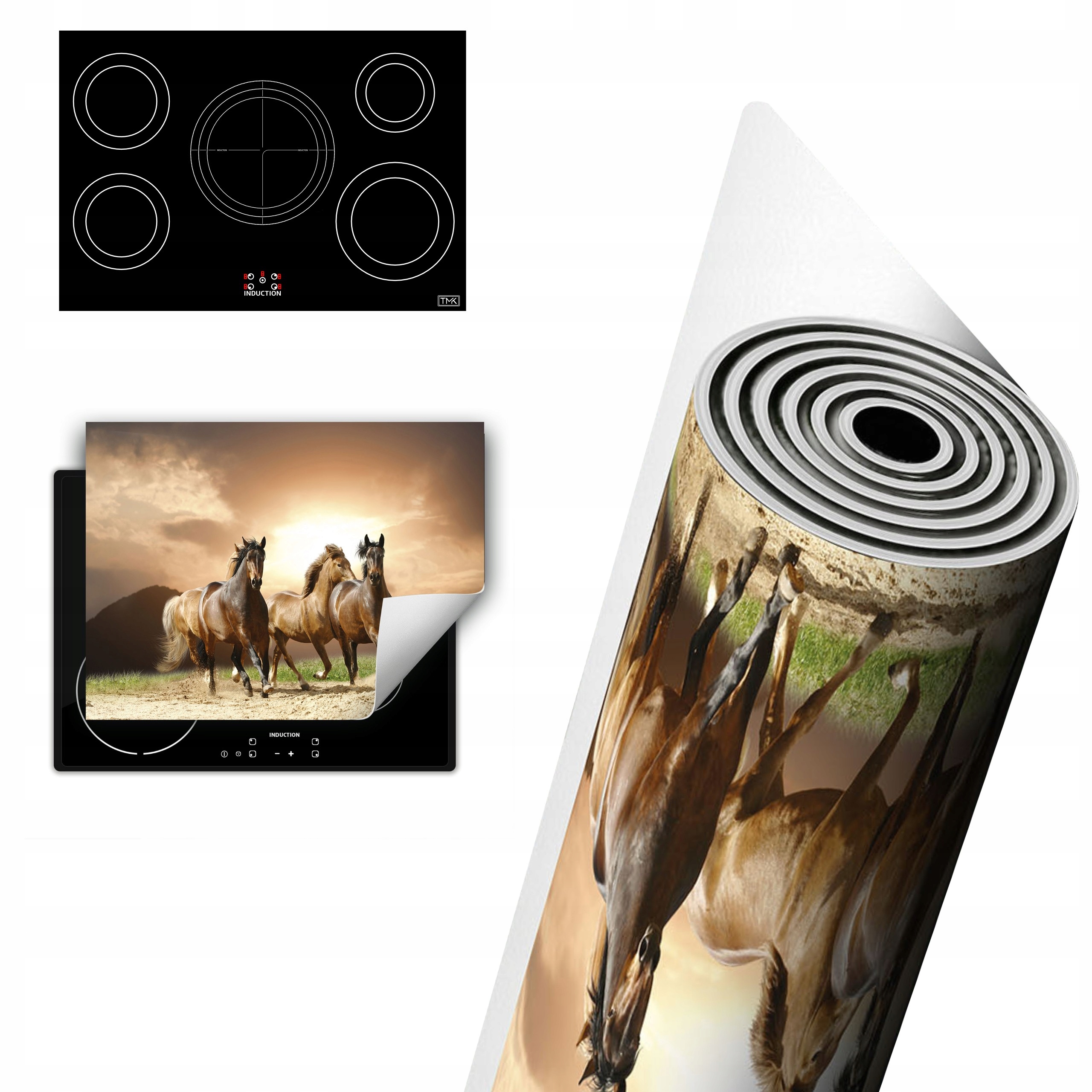 Vinylová Ochranná Deska Na Indukci 80x52 hnědá koně