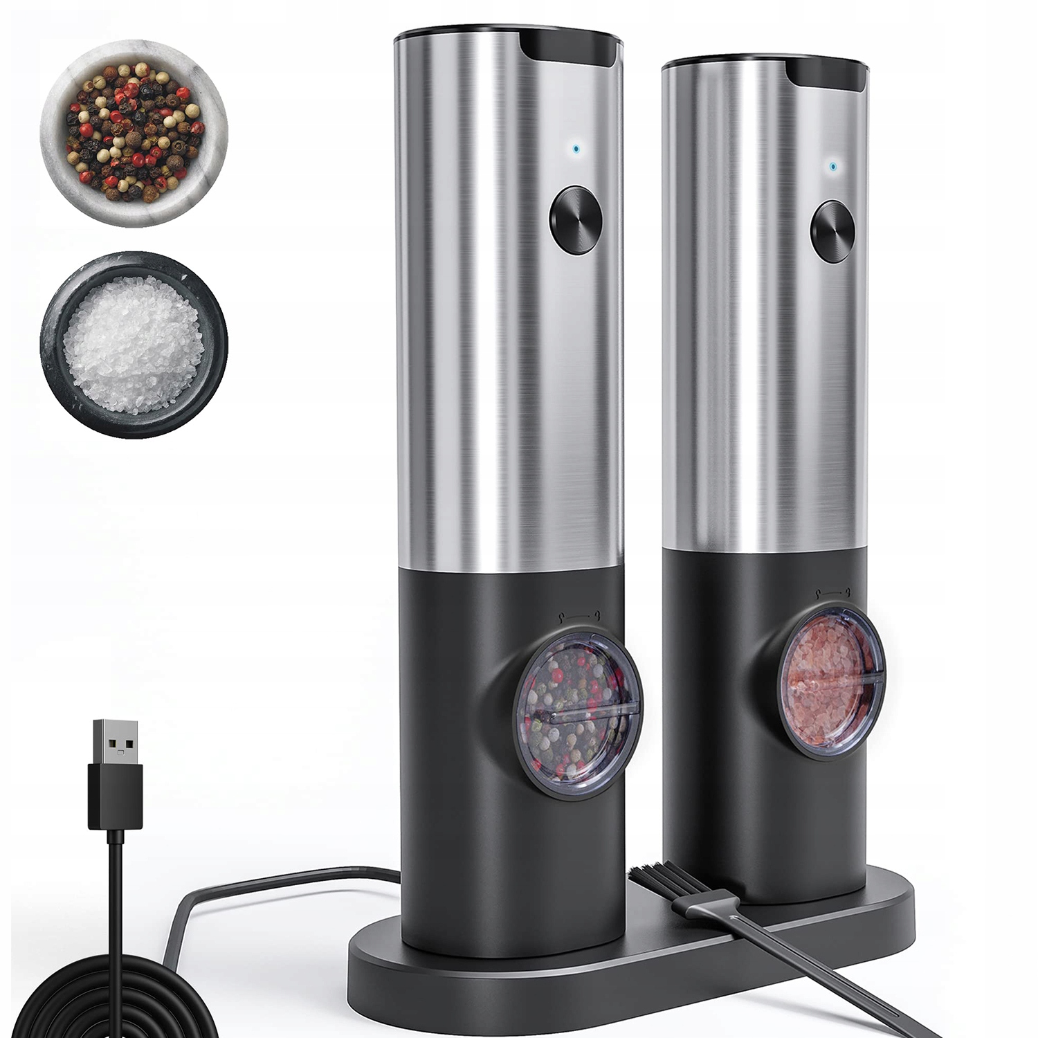 2× Výkonný Elektrický Mlýnek Na Pepř A Sůl Usb