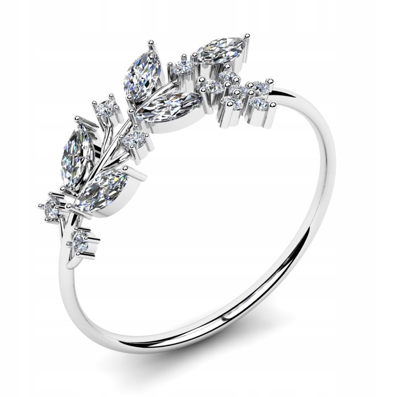 

Pierścionek Z Białego Złota Listek Topazy Brylanty