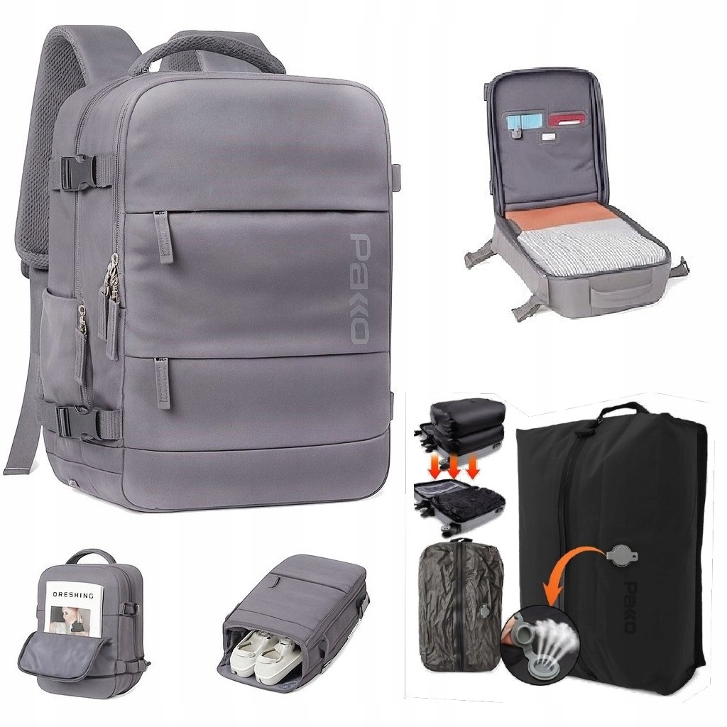 Batoh Příruční zavazadlo Usb Vakuový vak Kompresní vak Pakko 40x20x25 T701