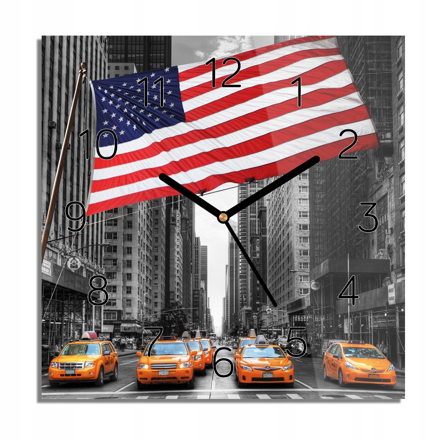 

Flaga taxi symbol Ny zegar na szkle 30x30 z foto