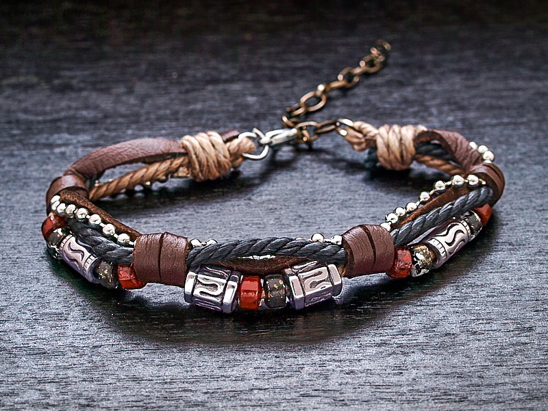 

Modna Bransoletka, Rzemień , Sznurek Len , Wstawki