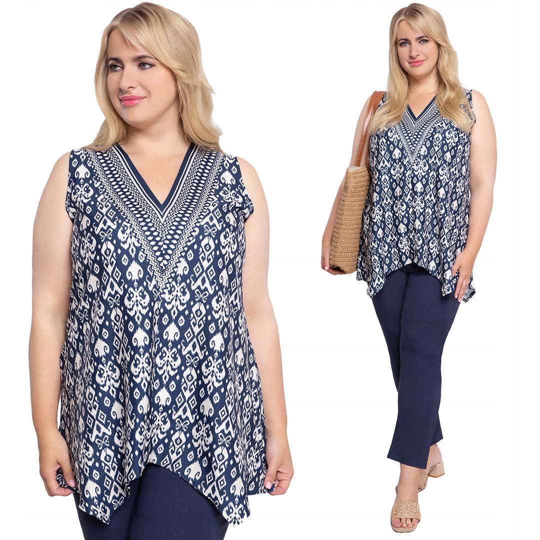 Tmavě modrá tunika s béžovým vzorem 56/58