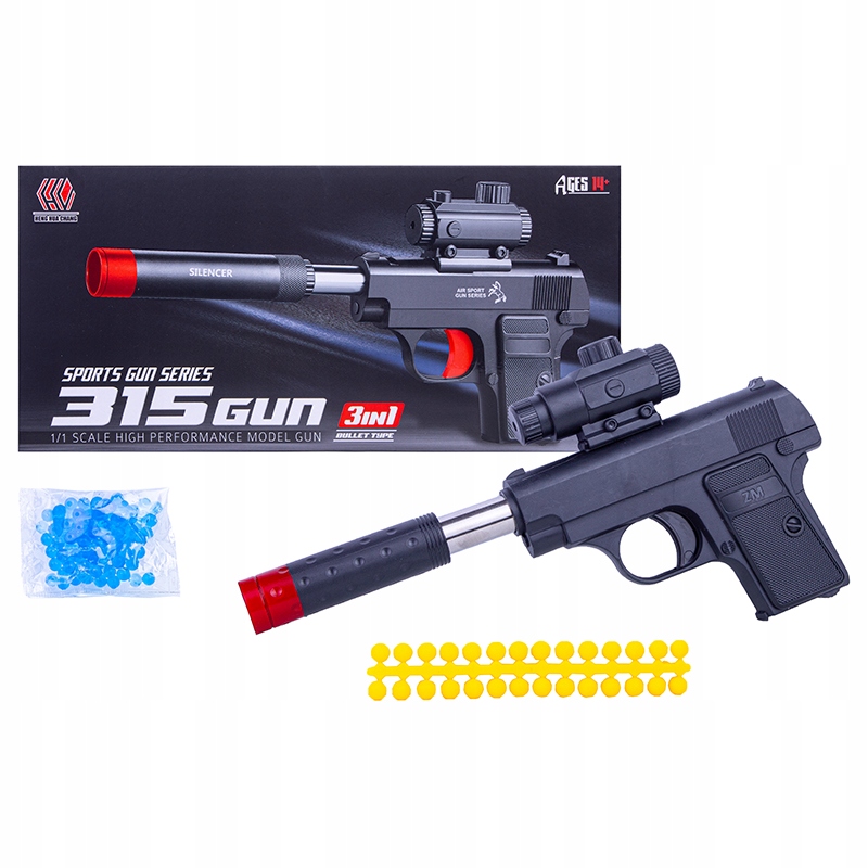 

Pistolet karabin z tłumikiem na kulki żelowe 3w1