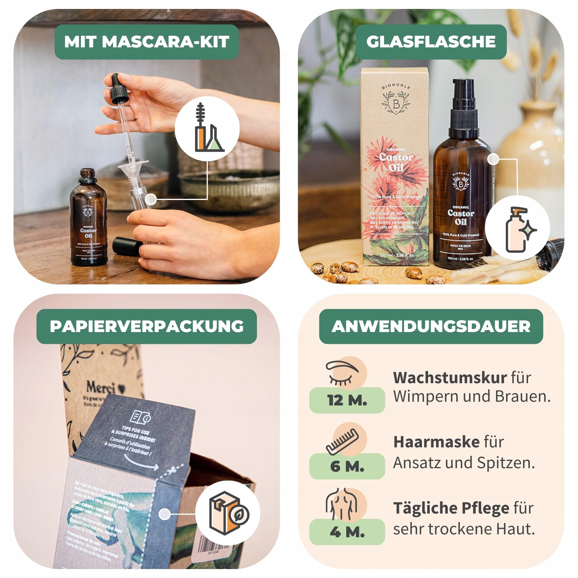 BIONOBLE Olej Rycynowy Bio 100ml Naturalny Do Włosów Brwi Rzęs Paznokci — miniatura 4