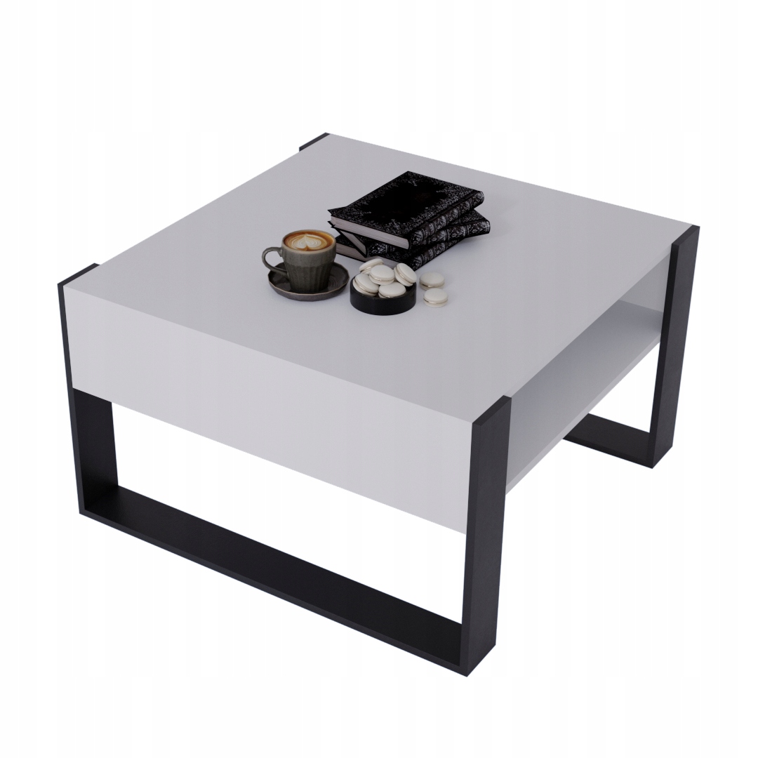 Kávový stolek Karo loftová lavice stůl 71,5 68 cm bílá černá